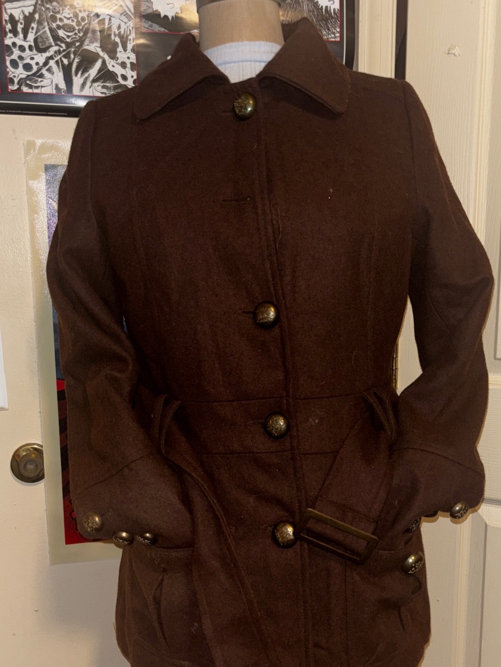 dELiA*s Chocolate Brown Wool-Blend Belted Peacoat